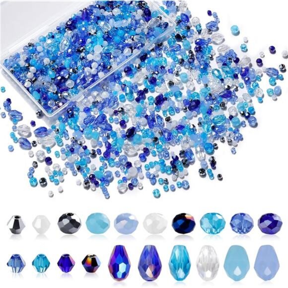 Glass Beads for Jewelry Making -800PCS Blue Crystal Beads - Picture 1 of 7